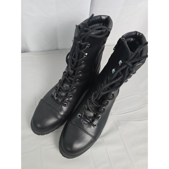 Express Y2K Chunky Women's 8 Combat Boots Goth Grunge Lace‎ Steam Punk - Picture 11 of 16